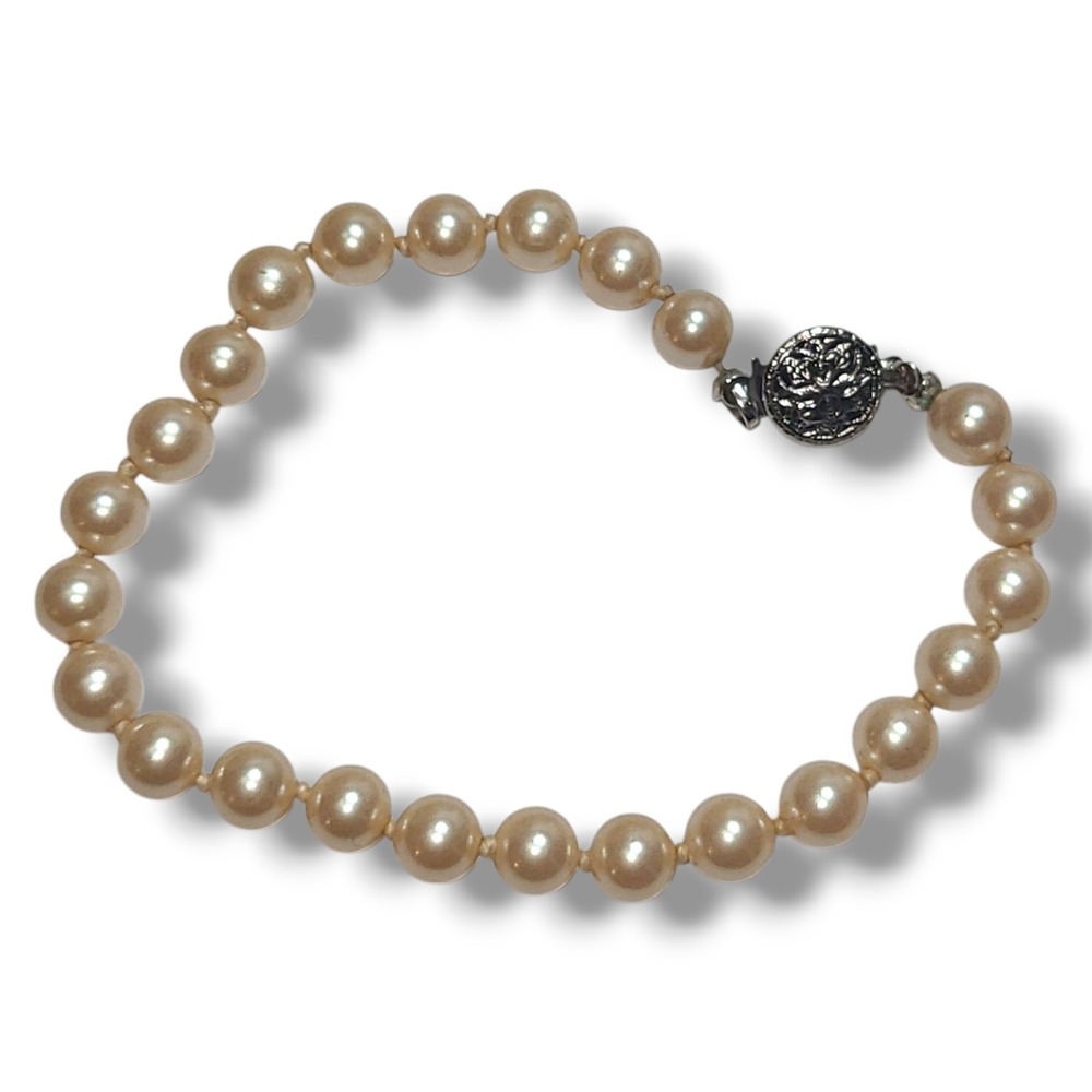 Nice Pale Pink Faux Pearl Hand Tied Bracelet‎ Fancy Clasp 6mm 7"